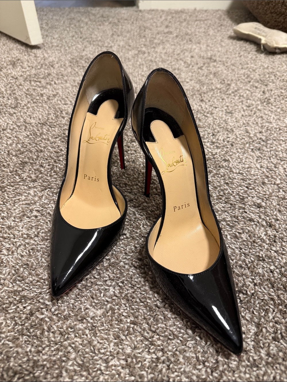 Christian Louboutin Black Patent Pointed-Toe Stiletto Pumps